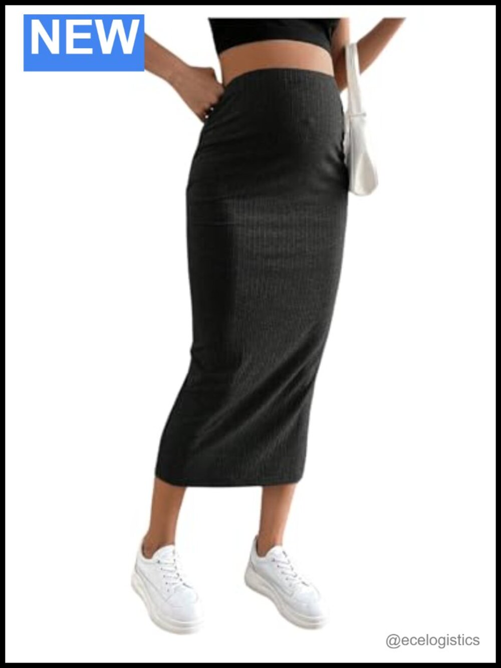 Maternity Rib Knit High Waist Split Pencil Skirt Long